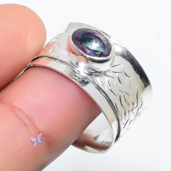 Mystic Rainbow Topaz Gemstone Handmade Spinner Ring - Picture 3 of 3